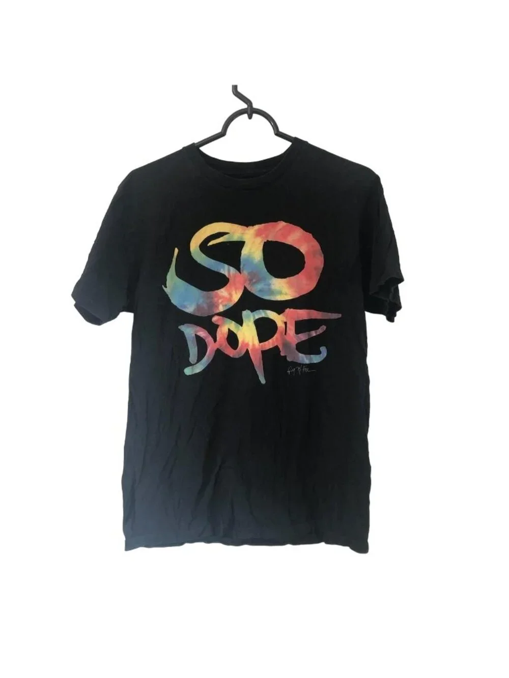 Mens Black Multicolor Tie Dye So Dope Graphic Short Sleeve Tshirt Size Small